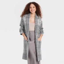 A New Day Women's Coatigan Grey Plaid Size M/L B17po