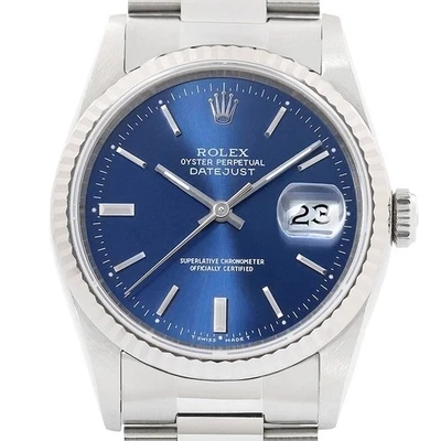 Montre Rolex Datejust Cadran Bleu 18K Or Blanc & SS Bracelet Oyster 16234 - Photo 1/4