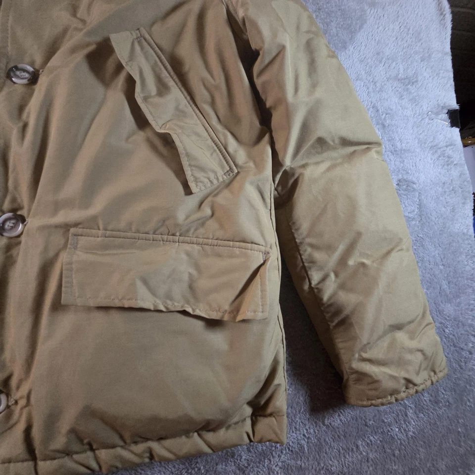 Vintage LL Bean Jacket Mens Small Tan Goose Down Parka Faux Fur Collar 70s - Image 3 of 4