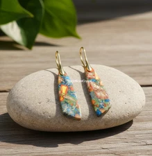 Rainbow Imperial Jasper Earrings Teardrop Dangle Healing Chakra Women Jewelry