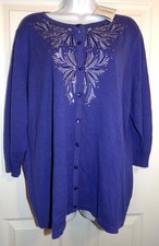 NWT Purple BOB MACKIE WEARABLE ART Embellished 3/4 Sleeve Cardigan - 1X