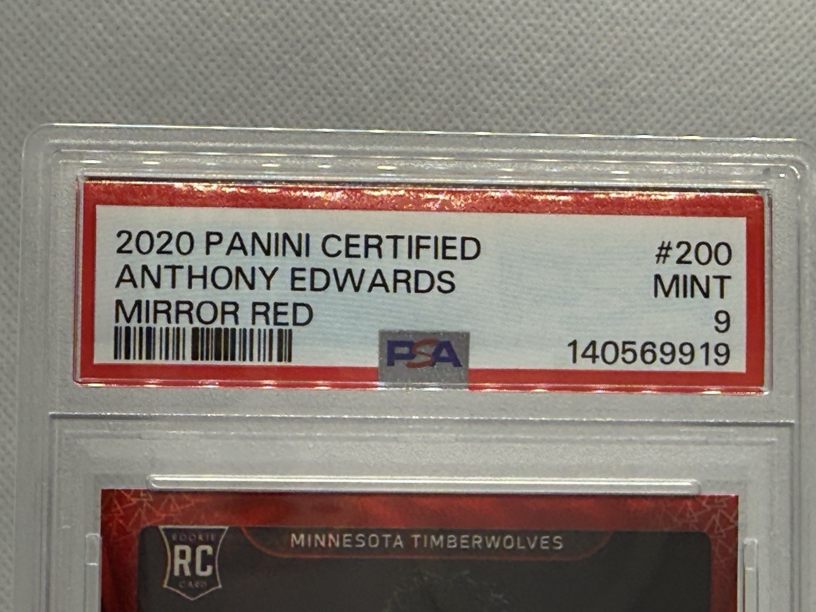 Panini 2020-21 Certified Anthony Edwards #200 Mirror Red Rookie PSA 9 view 3