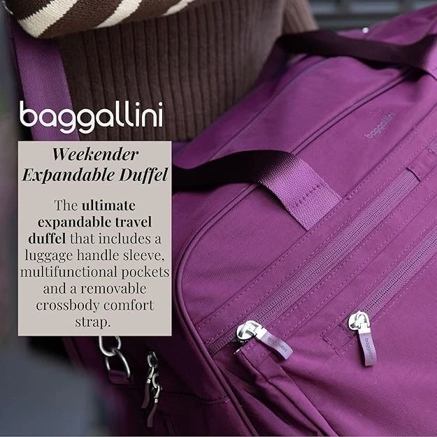 Baggallini Weekender Expandable Duffel Lightweight 11x17 Inch Overnight Bag Navy - Image 2 of 4