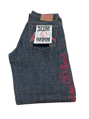 EVISU Denim Jeans Herren 30 Blau Denim Logo/Print 5 Pocket Straight