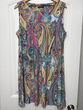 TOMMY HILFIGER Women’s 16 Colorful Paisley Pattern Sleeveless Dress Preppy
