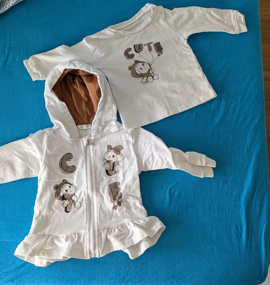 Baby Sweat-shirt + Langarmshirt "Cute" Weiß und Braun Gr.80