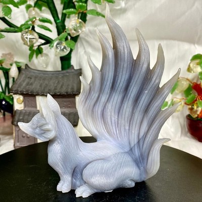 1.46LB Natural Purple Crystal Cave Hand Carving Nine Tailed Fox Gemstone Art