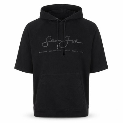 Sean John Herren Pullover Hoodie Gr. XL Schwarz Grafikdruck Kurzarm Kapuze