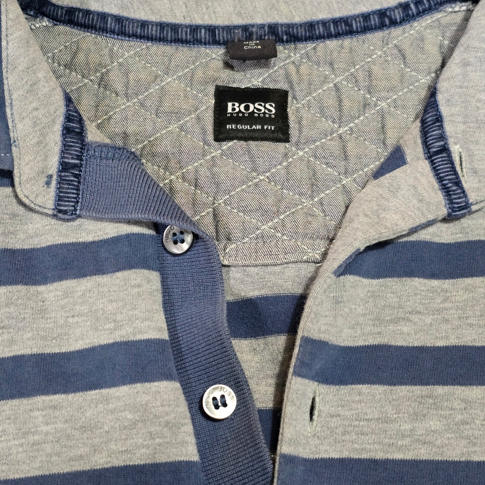 Hugo Boss Men's Regular Fit Striped Long Sleeve Polo Shirt Blue & Grey M thumbnail 6