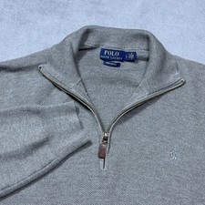 Polo Ralph Lauren Sweater Mens L Gray Supima Cotton Quarter Zip Pullover Mesh