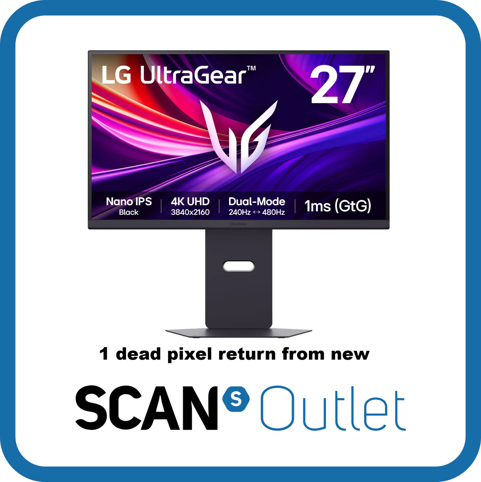 27"" LG UltraGear 27G850A-B Gaming Monitor, Nano IPS, 4K 240Hz / FHD 480Hz Dual M