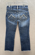 Ariat Jeans Womens 25R Blue REAL Icon Straight Thick Stitch Raw Hem Western 