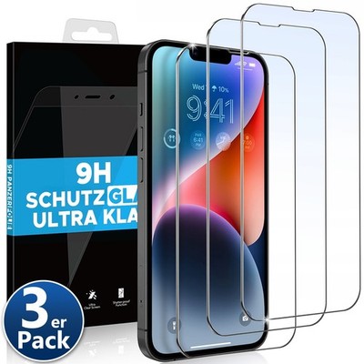 3x Echt Glas für iPhone 16 15 14 13 12 11 X 8 Pro Max Mini Panzerfolie Schutz 9H