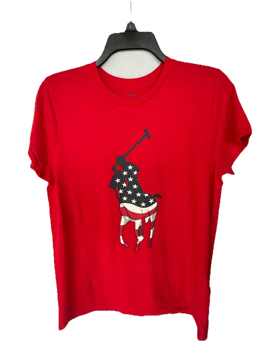 Polo Ralph Lauren Women's T Shirt Big Bony Red American Flag Size