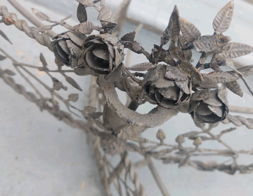 Deux Ciel de lit Metal France ancien Bed Crown Canopy Rose Wall Mounted Vintage - Photo 3/4