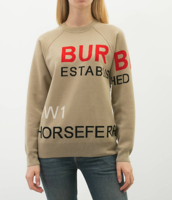 Burberry Horseferry Intarsia Merino Wool Blend Pullover Gr. L Top Zustand