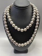 Vintage Sterling Silver  seamed Holloware bead Necklace