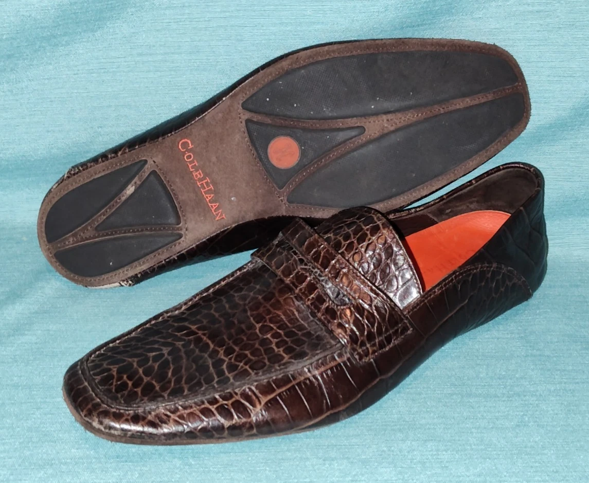 Cole Haan Men Brown Leather Croc Print Slip On Loafers Dress Shoes 9 M Cole Haan Animal Print Dress Shoes for Men for sale | eBay main image 3
