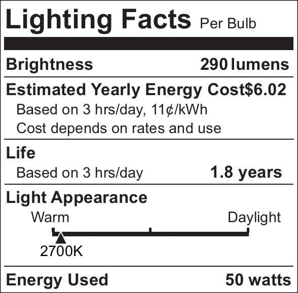 GU10 120V 50W MR16 Glass Cover 2700K Warm White Dimmable 6 Pack Bulbs