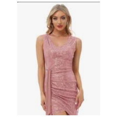 2XL Grace Karin Pink Barbie Allover Sequin party midi ruched pencil fitted dress