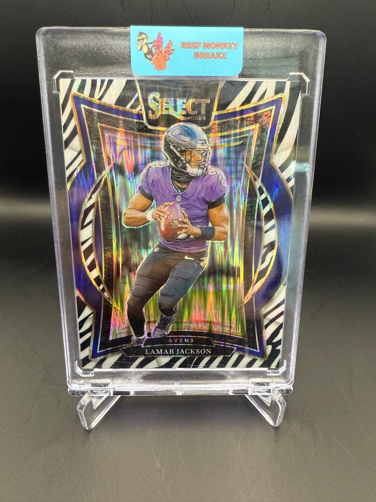 2024 Panini Select Lamar Jackson Concourse Zebra Shock Case Hit SSP #35