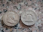 1958 D Denver Franklin Silver Half Dollar x 2- Circulated - $1 face value 90%