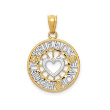 14k Two-Tone Gold Heart Pendant for Women with Rose Friends Love Laugh Design