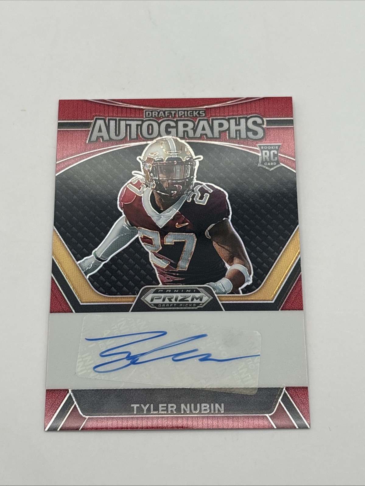 2024 Panini Prizm Draft Picks Tyler Nubin Red Prizm Autograph RC /199 DPA-TNN