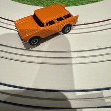 Aurora AFX '57 Chevy Nomad Slot Car Orange/Blue Pipes, Tested Runs