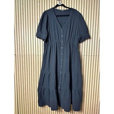 144 Madewell Button-Front Midi Dress with Puff Sleeves (2X, Black, EUC)