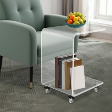 35*35*56cm C-Shaped Side Table, Acrylic End Table, Couch Side Table With Wheels
