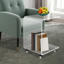 35*35*56cm C-Shaped Side Table, Acrylic End Table, Couch Side Table With Wheels