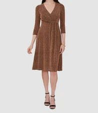 MSK Women's Gold 3/4-Sleeve Faux-Wrap Midi Dress Petite Size PS