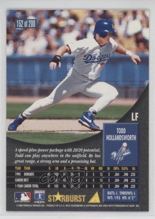 1996 Pinnacle Starburst Artist Proof Todd Hollandsworth #152 - Image 2 of 2