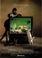 Hitachi Ultravision TV Cats Aquarium 1989 Vintage Magazine Print Ad