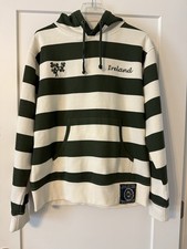 Retro Irish Men s Striped Hoodie With Shamrock Ireland Embroidery Size Large