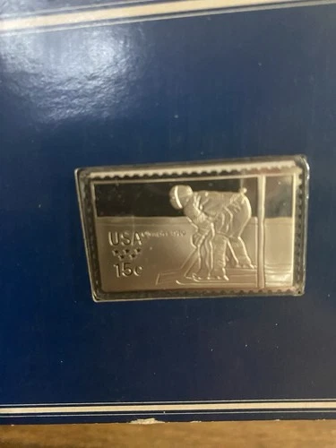 The Franklin Mint 1980 Olympics Proof Silver Stamp “Ice Hockey”