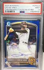 2025 Bowman Leo De Vries Chrome Prospect Auto True Blue Refractor 03/150 Padres