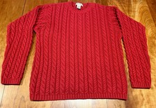 Eddie Bauer Sweater Wms Cotton Cable Crewneck Fisherman Red Medium
