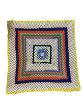 Granny Crochet Lap Blanket Small Throw Quilt 53”x53” Multicolor Handmade Quality