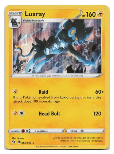 Luxray 062/192 Holo Rare Rebel Clash Pokemon 2020