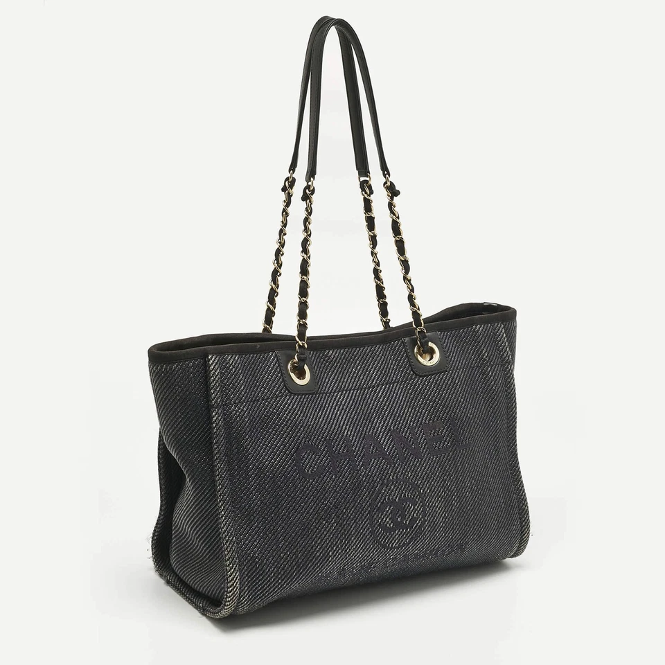 Bolso Chanel Deauville mediano de tela y paja negro Foto 3 de 4