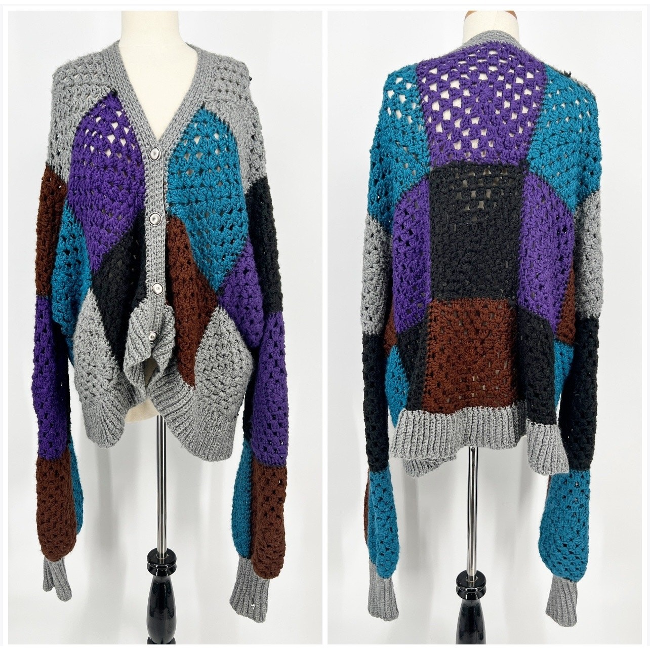 Handmade Patchwork Open Crochet Cardigan Sweater … - image 1