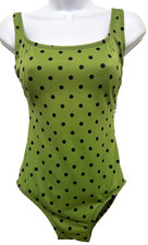 Longitude Swimsuit Womens Size 10 Green with Black Polka Dots One Piece
