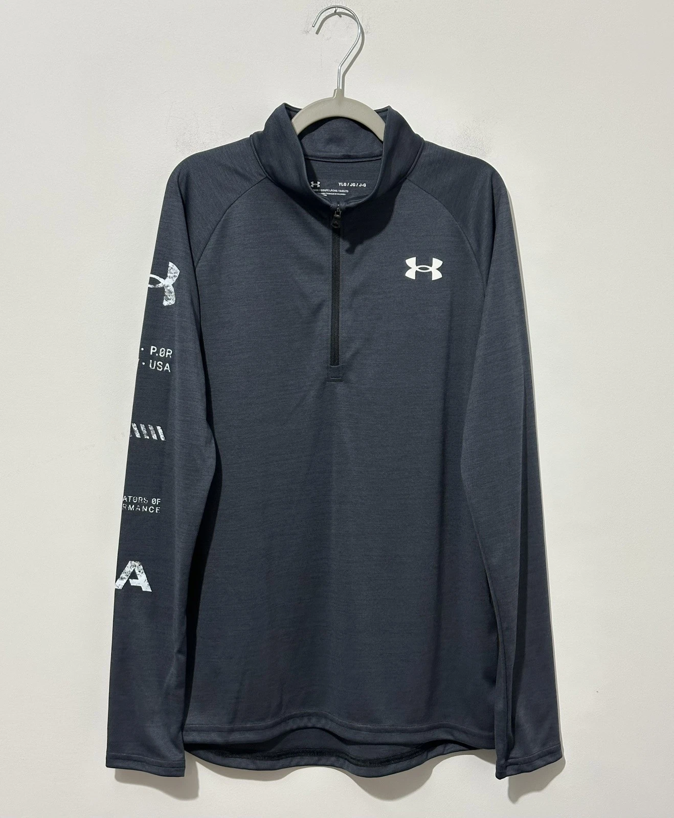 Under Armour Velocity 1/2 Zip Pullover Boys L Gray Long Sleeve Loose Fit NWT