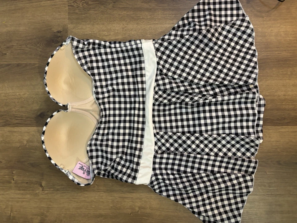 BETTIE PAGE Coral y Jade Negro Guinga Falda Una Pieza Traje de Baño 16 Pin Up  Foto 3 de 4