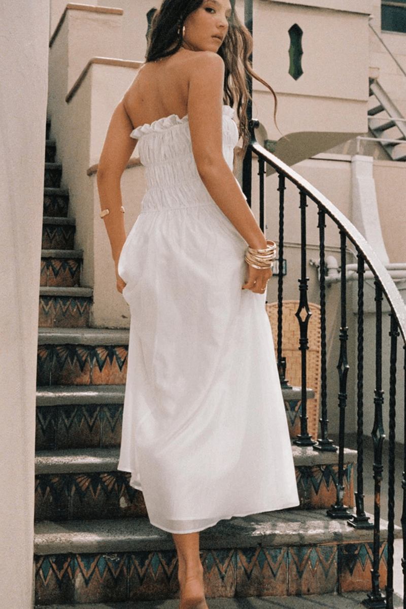 knee length dresses for ladies Island Time Strapless Maxi Dress White – Gabi Swimwear main image 0