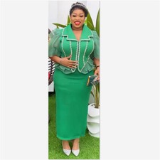 Women 2Pcs African Dashiki Outfit Short Sleeve Top Skirt Kaftan Dress Set Party