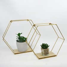 Set of 2 Wall-Mounted Floating Shelves with Wire Design, Metal Storage, Display