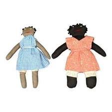 Handmade Americana Rag Dolls Set of 2 Primitive Folk Art Calico 7” Vintage